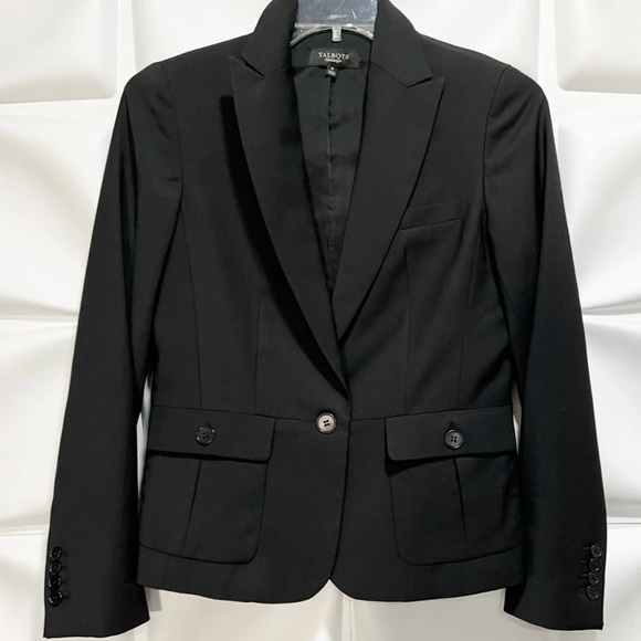Talbots Sz 8 Black Wool Blazer Jacket Peplum Pocket - Picture 1 of 5